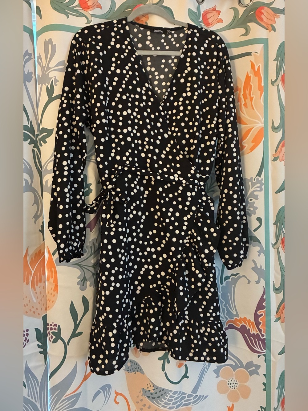 Boohoo Black Dress with White Polka Dots